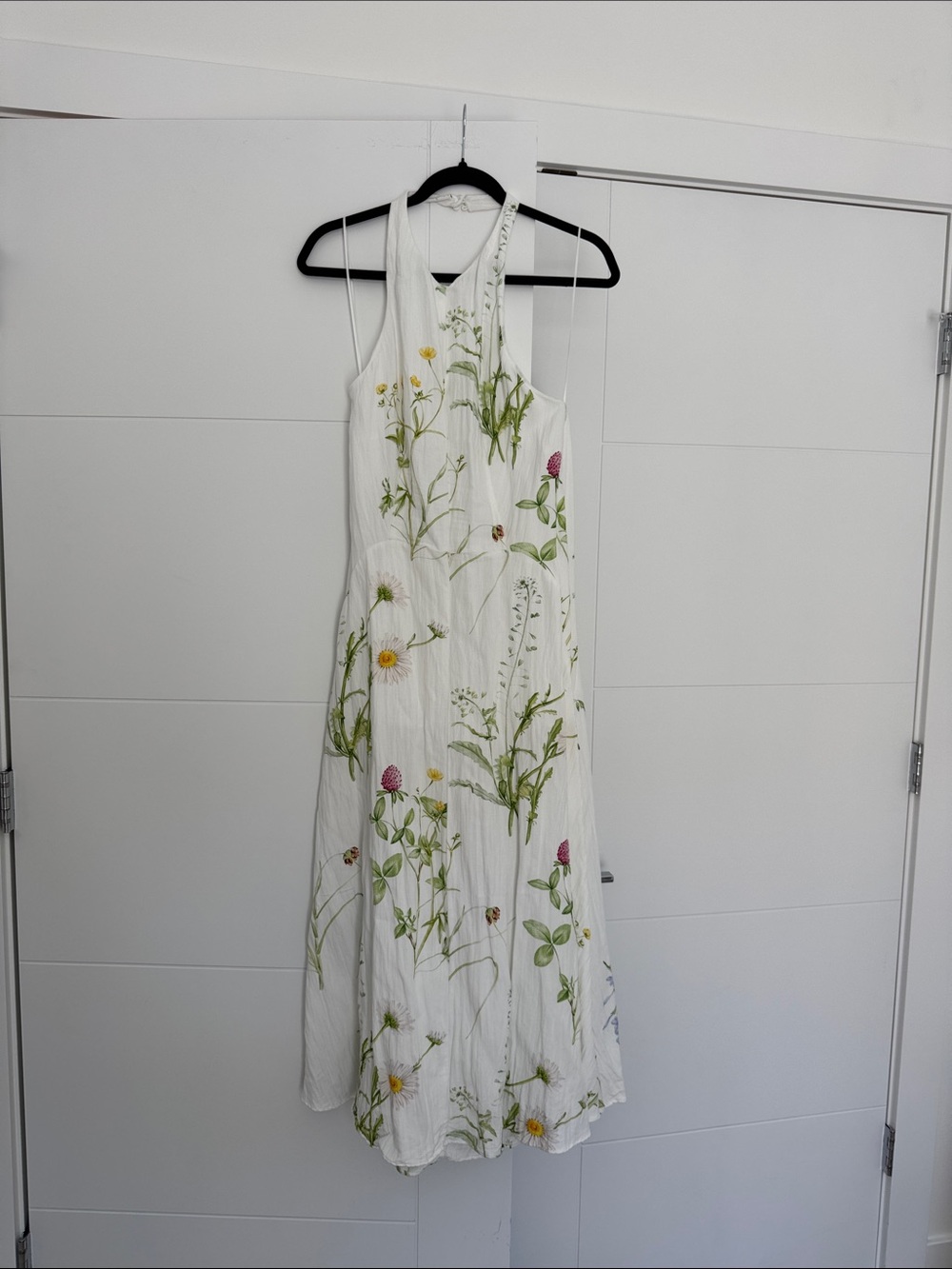 H&M White Maxi Dress with Green & Pink Floral Print